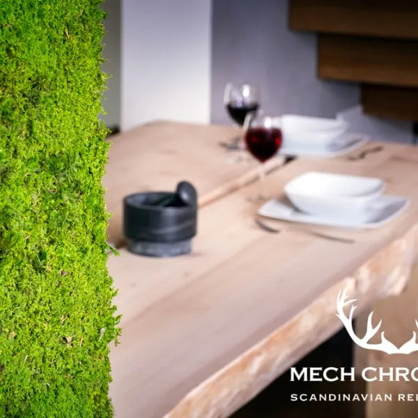 Frameless Flat Moss Wall Panels Rectangle in dining room closeup DecorMania UK